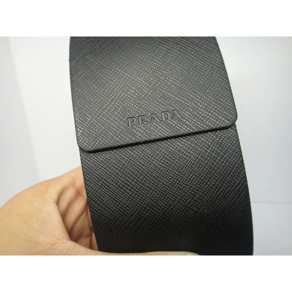 Prada Black Saffiano Leather Sunglasses Case Magnetic Hard Shell Eyewear Box EUC